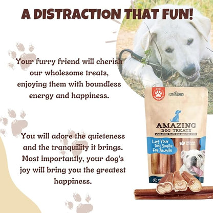 Amazing Dog Treats Bully Sticks 6 Inch [Extra Thick - 10 Pcs/Pck] -NO Hide Bones for Dogs - Safe Chews for Dogs - Long Lasting Bully Sticks for Dogs