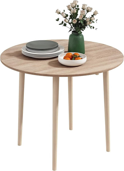 HOMCOM 35" Small Kitchen Table, Collapsible Drop Leaf Table for Small Spaces, Round Folding Dining Table with Solid Wood Legs for Kitchen, Dining Room, Oak