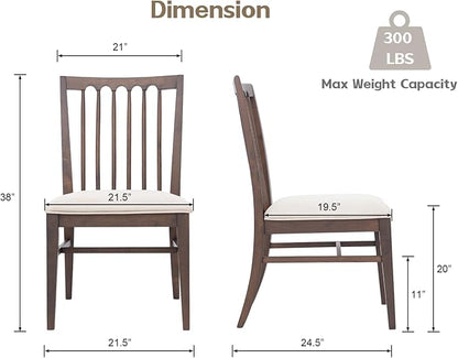 chairus Upholstered Dining Chairs Set of 6, Walnut Wooden Barrel Kitchen Chairs with Slat Back Double-Layer Cushion Farmhouse Accent Chairs for Dining Room/Living Room/Restaurant, Linen Beige