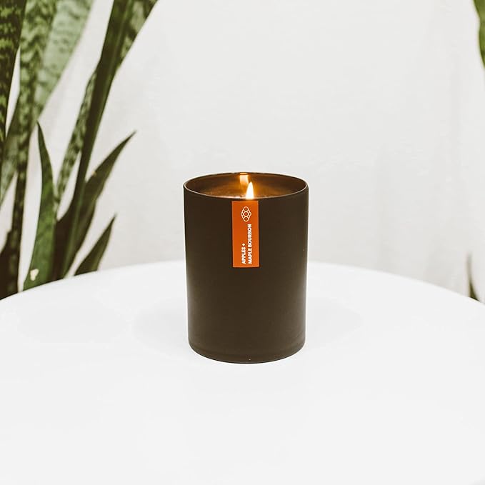 Calyan Wax Co. Apples & Maple Bourbon Scented Candle - 75 Hour Burn - Luxury Non Toxic Soy Wax Candles - Long Lasting Black Tumbler Jar Candle for Home - 10.2oz