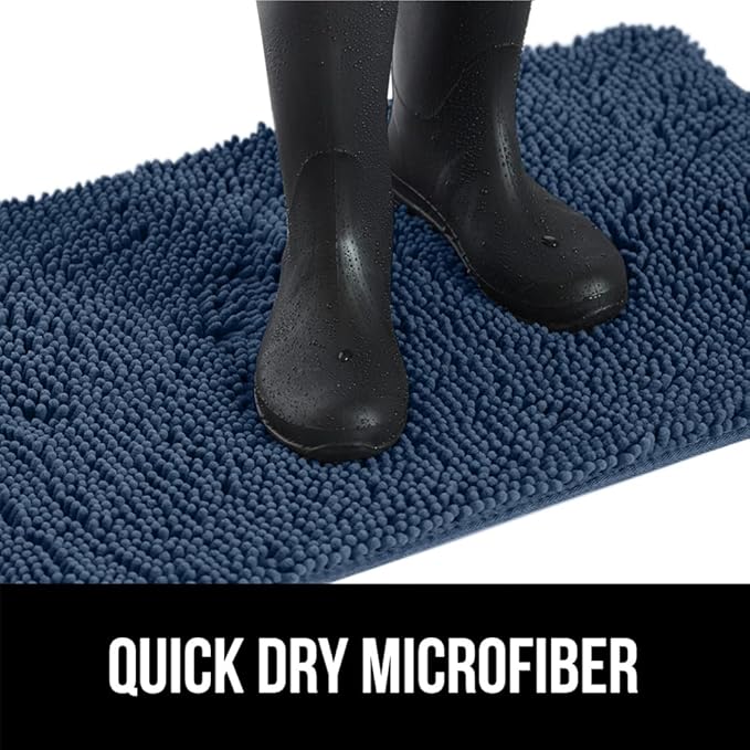 GORILLA GRIP SoakSTOPPER Dog Door Mat, 70x24 Machine Washable Rug Absorbent Doormat Captures Moisture Mud Dirt, Quick Dry Soft Chenille Entryway Rugs Indoor Entrance Mats for Dog Paws, Navy Blue