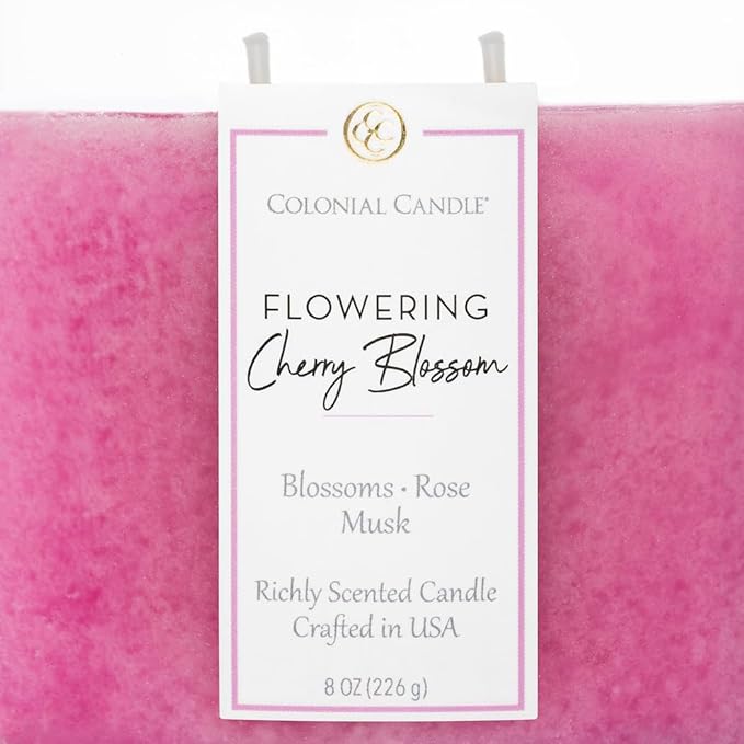 Colonial Candle Flowering Cherry Blossom Scented Candle Jar, Highly Fragranced Candles for Home Scented, Mottled Wax Candle, 2 Wick, 8 oz - Made in The USA