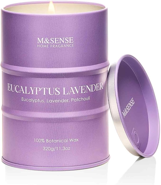M&SENSE Eucalyptus Lavender Scented Candles Natural Non Toxic, Aromatherapy Candle for Stress Relief Meditation Relaxing, Housewarming Gifts for Women Men, 11.3oz 70 Hour Long Burning