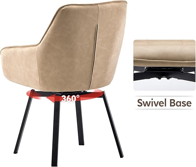 TUKAILAi Swivel Dining Chairs Set of 2, Faux Leather Upholstered Mid Century Accent Chairs with Metal Legs, Rotatable Kitchen Chair for Home Kitchen Restaurant (Cream)