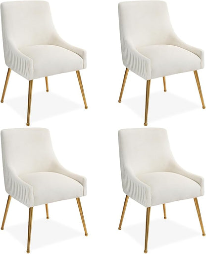 Dining Chairs, Accent Chairs Set of 4, Modern Upholstered Kitchen Dining Room Chairs with Gold Legs, Fabric Tufted Velvet Living Room Chairs for Reception Room Bedroom Guest Room (Beige)