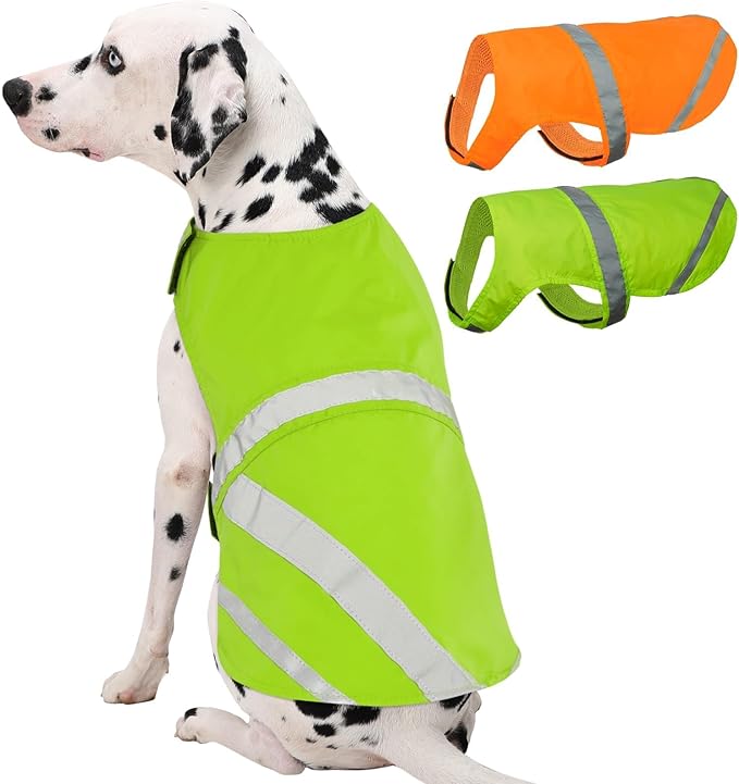 Kuoser Reflective Dog Vest, High Visibility Safety Vest for Medium to Large Dogs, Lightweight Pet Reflective Vests for Hunting Outdoor Activities Walking at Night, Fluorescent Green XL