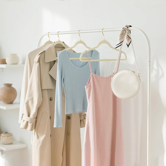 ManGotree Velvet Coat Hangers with 360° Swivel Gold Hook, Non-Slip Felt Suit Hangers, Slim Space Saving Clothes Hanger for Jacket, Sweater, Shirt, Dress, Pants (36 Pack, Beige)