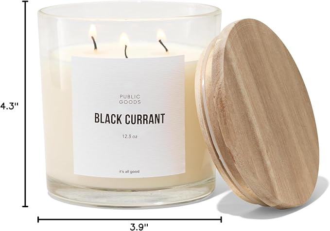 Public Goods Scented Soy Candle for Women & Men | Large 3 Wick Glass Candle | Long Lasting & Non Toxic | Made with Natural Soy Wax & Organic Essential Oils | Gift Box | 12.3oz Jar | Black Currant