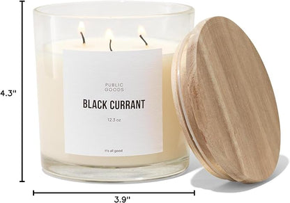 Public Goods Scented Soy Candle for Women & Men | Large 3 Wick Glass Candle | Long Lasting & Non Toxic | Made with Natural Soy Wax & Organic Essential Oils | Gift Box | 12.3oz Jar | Black Currant