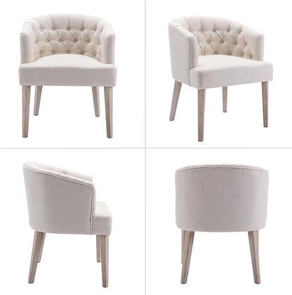 HEAH-YO Modern Dining Chairs Set of 2, Tufted Dining Room Chairs with Barrel Backrests, Upholstered Linen Kitchen Chair for Dining Room, White