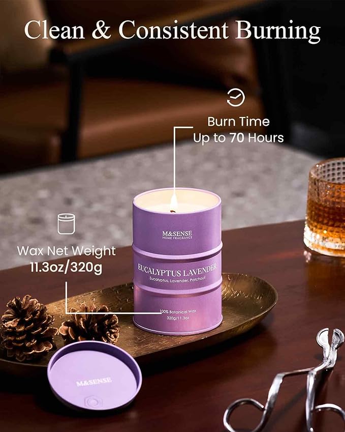 M&SENSE Eucalyptus Lavender Scented Candles Natural Non Toxic, Aromatherapy Candle for Stress Relief Meditation Relaxing, Housewarming Gifts for Women Men, 11.3oz 70 Hour Long Burning