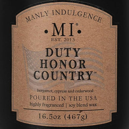 Manly Indulgence Duty Honor Country Scented Jar Candle, 2 Wick, 16.5 oz Premium Soy Blend Wax, 60H Burn, Candles for Home Scented - Made in The USA