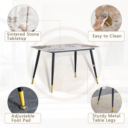 Small Dining Table Set for 4, 50'' Sintered Stone Table, Easy to Assemble, Suitable for Small Spaces