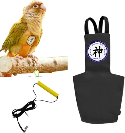 MANON ROSA Bird Diapers Leash Set Washable Reusable Handmade Flight Suit Waterproof Inner Layer - Protective Parrot Nappy Clothes Parakeets Macaws Budgies Canaries (Black1,Blue Monk Parakeet)