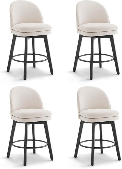 Counter Height Barstools 26 inch Upholstered Swivel Bar Stools with Back and Wood Legs for Kitchen Island,Set of 4,Beige Fabric-Armless