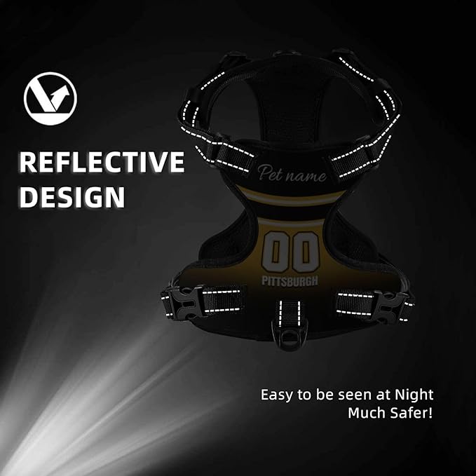 Custom Pittsburgh Dog Harness with Reflective Stripes Personalized Name and Number Dog Vest Harness with Pet Traction Rope for Small Medium Large Dog