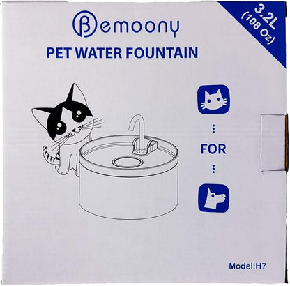 Cat Water Fountain: 108oz/3.2L Cat Fountain Super Silent Pet Water Fountain - Water Fountains for Cats Indoor - Faucet Cat Fountain- Suitable for Cats and Dogs - with 6 Filters & 3 Sponges