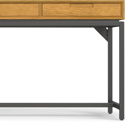 SIMPLIHOME Banting Desk - 72-Inch Wide Solid Oak Veneer and Metal Writing Desk in Oak, Modern Industrial Home Office Computer Table for Study with 2 Drawers and Flip-Down Keyboard Tray