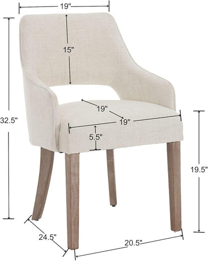 Linen Dining Chairs Set of 6, Upholstered Farmhouse Kitchen Chair Accent Chairs Side Chair with Wood Legs for Living Room/Dining Room/Bedroom/Restaurant, Upgraded Size, Cream