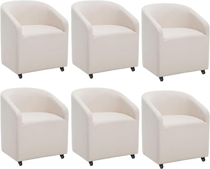 Set of 6 Modern Upholstered Dining Chairs with Swivel Casters, Linen Barrel Back Accent Side Chair for Dining Room Living Room, Beige