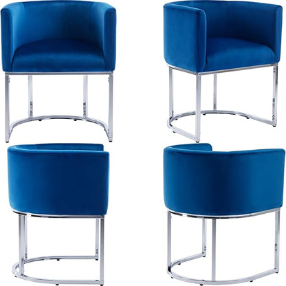 Velvet Dining Chairs Set of 4 Modern Barrel Arm Chairs with Chrome Metal Frame, Upholstered Kitchen Chairs 18.5" Wide Accent Chairs for Living Room Dining Room Restaurant, Blue