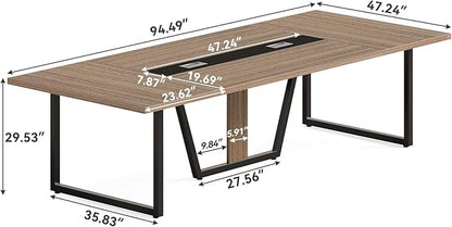 LITTLE TREE 8FT Conference Table for 10 People, Large Meeting Table, Modern Wooden Conference Room Table with Cable Management, Business Training Table with Strong Metal Legs for Office, Maple Color