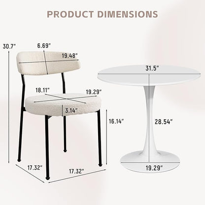 SoarFlash Kitchen Table and Chairs for 2, 31.5" Dining Table Set for 2 with Boucle Upholstered Chairs, 3 Piece Round Kitchen Table Set, Dining Room Table Set for Small Space, Apartment, Beige/White