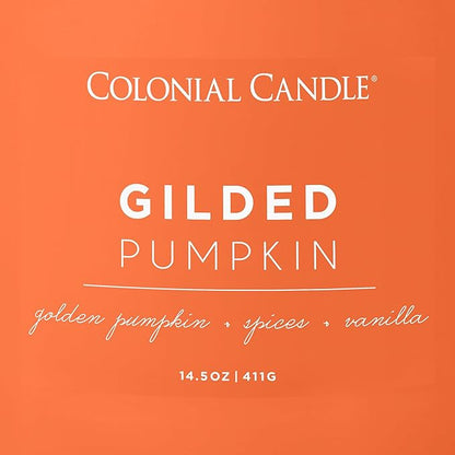 Colonial Candle Gilded Pumpkin Scented Jar Candle, Pop of Color Collection, 3 Wick, Orange, 14.5 oz - Up to 60 Hours Burn (Pack of 2)
