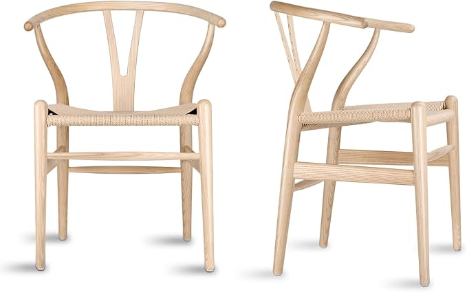 Tomile Wishbone Chair Y Chair, Wooden Dining Chairs Set of 2, Mid Century Modern Chairs with Arms, Solid Wood Weave Seat Kitchen & Dining Room Chairs (Ash Wood - Natural Wood Color)
