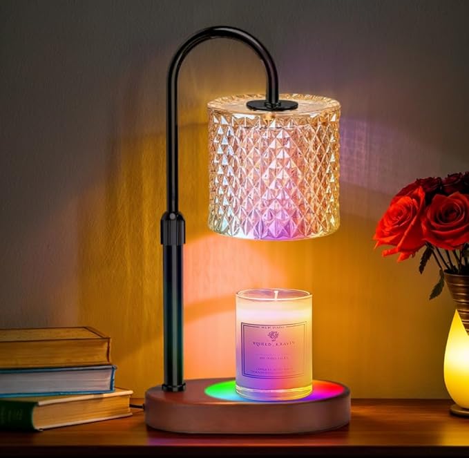 Candle Warmer Lamp with 8 Colors LED Changing and Timer Dimmer, Candle Warmer with RGB Model Height Adjustable for All Size Scented Candles with 2 Bulbs, Christmas Gift for Mom, Wife,Friends