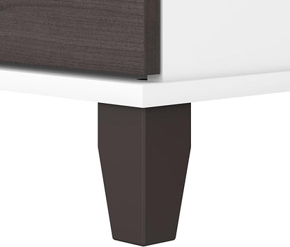 Bush Furniture Somerset L Shaped Desk with Hutch in White & Storm Gray | Corner Computer Table with Drawers, Cabinets and Pullout Keyboard/Laptop Tray for Home Office