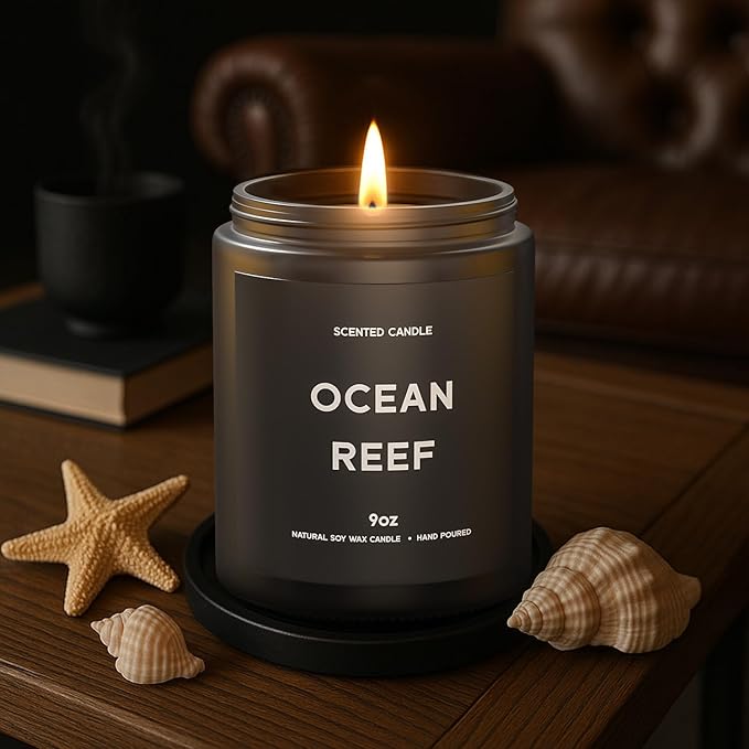 Ocean Reef Candle, 9oz Scented Candle for Men, Scented Candles for Home, Gifts for Men, Personalized Blessing Minimalist Men's Gifts