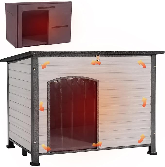 Aivituvin Dog House Outdoor with Insulated Liner, Weatherproof Dog House for Winter, Suitable for Small & Medium & Large Dogs with Unique All-Around Iron Frame(Off-White)