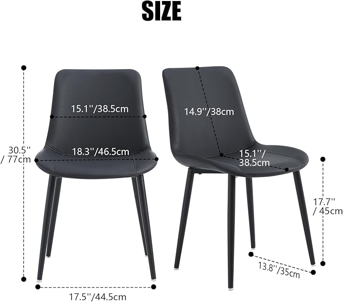 Black Leather Dining Chairs Set of 4, Mid Century Modern Faux Leather Kitchen & Dining Room Chairs, Comfortable Dinner Chair Kitchen Chairs for Restaurant Living Room, Cafe, Home (4, Black)