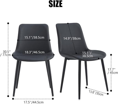 Black Leather Dining Chairs Set of 4, Mid Century Modern Faux Leather Kitchen & Dining Room Chairs, Comfortable Dinner Chair Kitchen Chairs for Restaurant Living Room, Cafe, Home (4, Black)