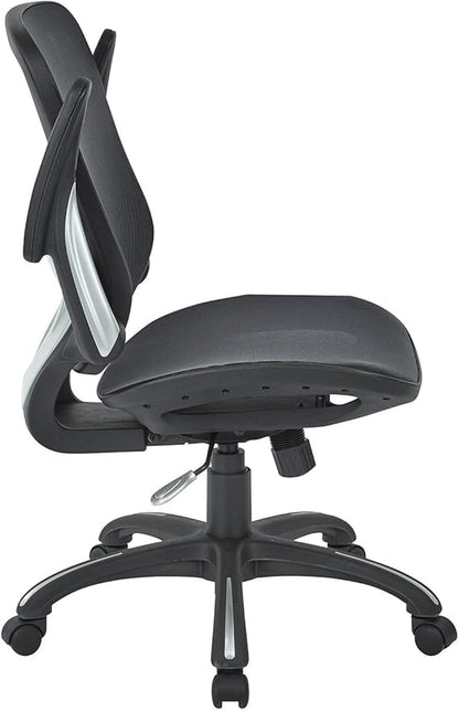 Office Star Ventilated Manager's Office Desk Chair with Breathable Mesh Seat and Back, Black Base, Black