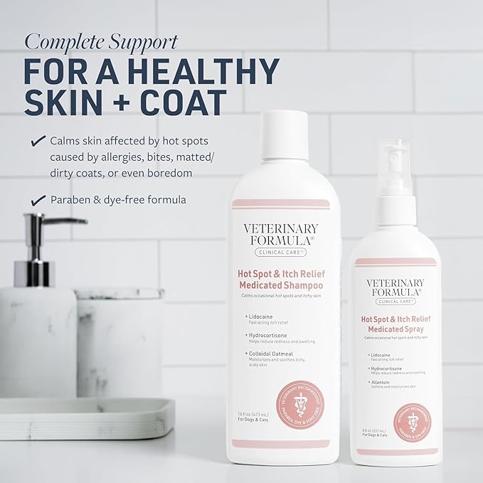 Veterinary Formula Clinical Care Hot Spot & Itch Relief Medicated Shampoo and Spray for Dogs and Cats - Bundle