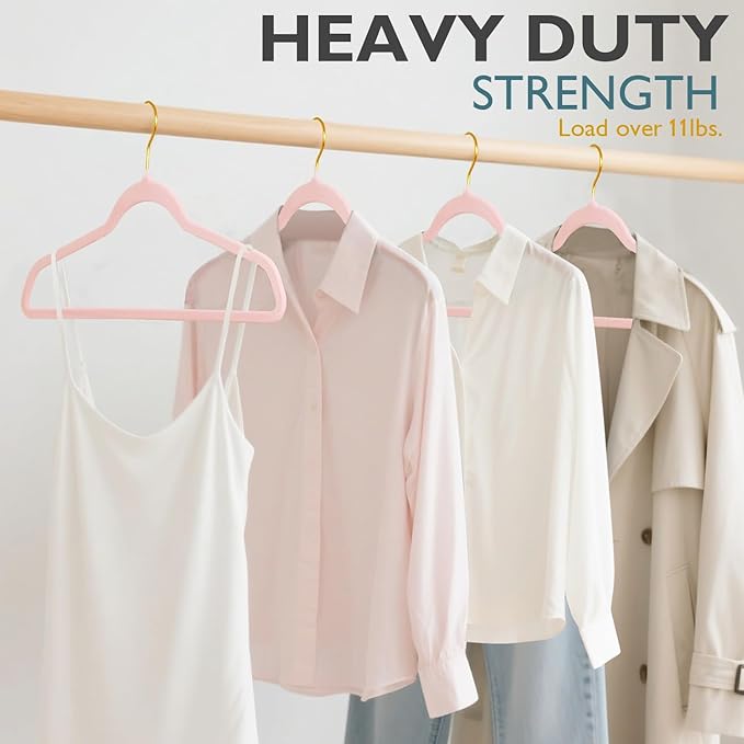 ManGotree Velvet Coat Hangers, Non-Slip Felt Suit Hangers, Ultra-Slim Space Saving Clothes Hanger with 360° Swivel Golden-Plated Hook, 36 Pack (Light Pink)