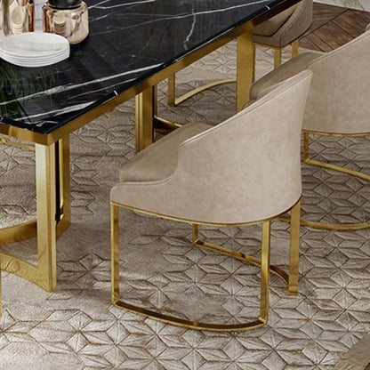 POVISON Marble Dining Table for 6, Modern Dining Room Table 63" for Kitchen & Dining Room, Black Marble Table Top with Luxury Gold Trestle Pedestal(Dining Table Only)