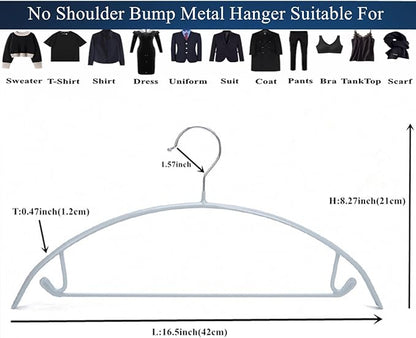 16.5 Inch Metal Clothes Hanger with Non-Slip Rubber Coating, No Shoulder Bumps & No Marks, for Sweaters, T-Shirts, Suits with Pants Bar, Pack of 10, Silver