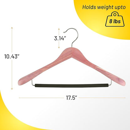 Cedar Hangers for Closet - 5 Pack Extra Wide Wooden Hangers for Suits, Coat, Dress, Jacket, Clothes Storage - Non Slip Foam Padded Pant Bar with 360° Swivel Hook, Aromatic American Cedar Wood