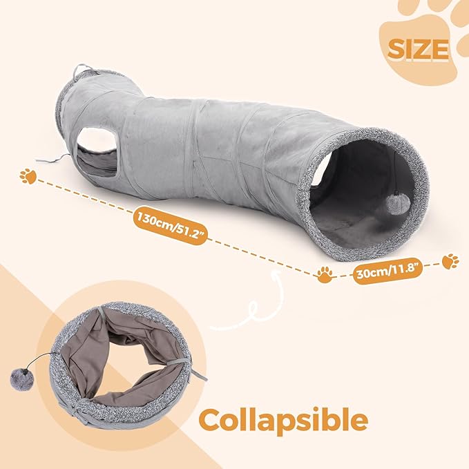PAWZ Road Cat Tunnel Collapsible S Shape Cat Tunnels for Indoor Cats Cat Play Tube 51 Inches Long 10.5 Inches in Diameter