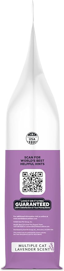 WORLD'S BEST CAT LITTER Multiple Cat Lavender Scented 8-Pounds - Natural Ingredients, Quick Clumping, Flushable, 99% Dust Free & Made in USA - Calming Fragrance & Long-Lasting Odor Control
