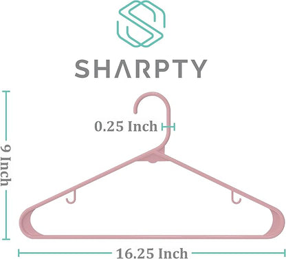 Sharpty Plastic Hangers Clothes Hangers for Clothing, Closet, Coats & Shirts - Durable, Thick, Tough & Space Saving - for Everyday Standard Use, Room Essentials & Basics - 60 Pack - Pink