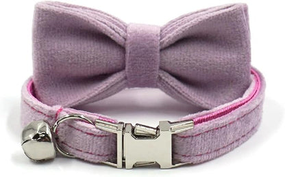Personalized Cat Collar with Bells,Velvet Customized Small Cat Collar with Name Tag,Pet Collar with Name Phone Number Engraved ID Tags for Boy and Girl Kitten Cats (Lilac Purple)