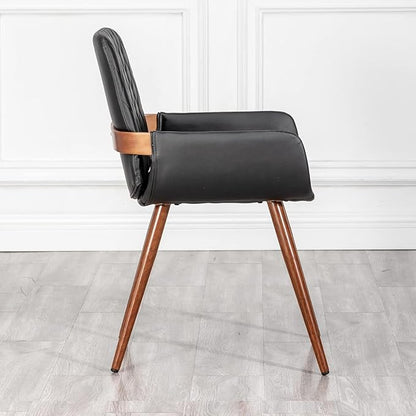 LUNLING Mid Century Modern Faux Leather Dining Chairs Set of 4,Black,Upholstered Seat,Metal Legs,Adjustable Foot for Kitchen Dining Room Desk Chairs