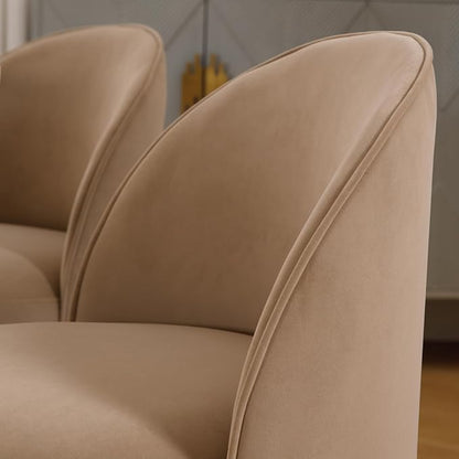Modern Barrel Chair Swivel Base Khaki Accent Chair 360°Rotating Vanity Chair Mid-Century Dining Side Chair Kitchen Chair for Living Room, Bedroom, Home, Office, Kitchen