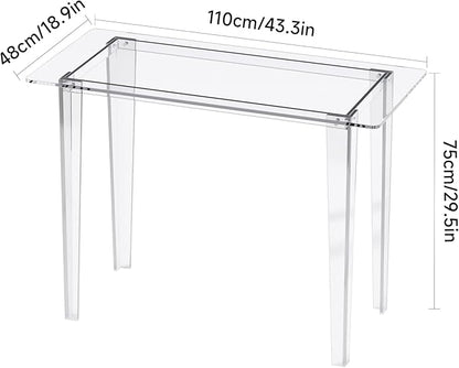 Acrylic Desk - Modern Study Table for Home Office, Extended Surface Multi-Purpose Console & Entryway Table, Sturdy Lightweight Design, Transparent Workstation for Small Spaces（Transparent-L）