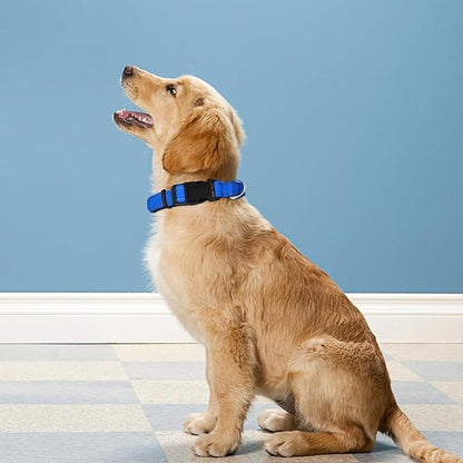 Reflective Dog Collar, Adjustable Soft Neoprene Padded Nylon Pet Collars with Buckle for Puppy and Small Dogs, Cats, Navy Blue,XS