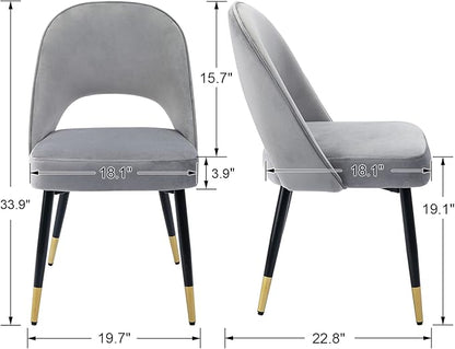 DUOMAY Modern Dining Chair Set of 2 with Open Back, Velvet Upholstered Armless Chair with Metal Frame Side Chair for Kitchen Dining Room Living Room, Grey